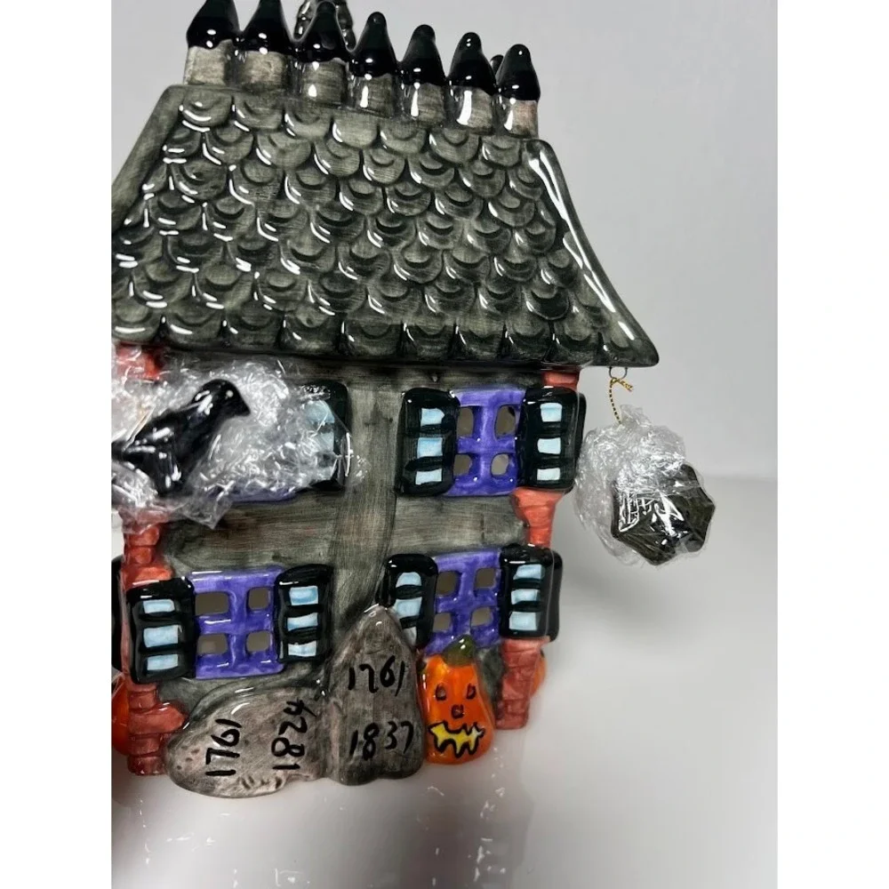 Halloween Haunted House Ceramic Tealight Candle Holder Ghost Spider Decor